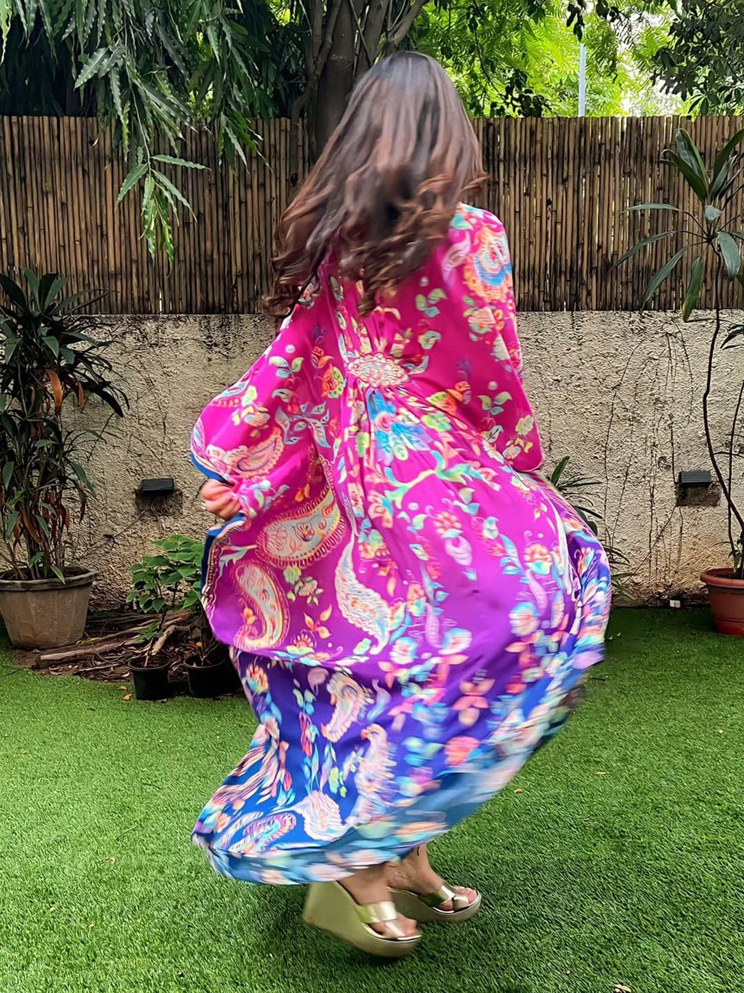 Digital Floral Printed Crepe Kaftan Dress