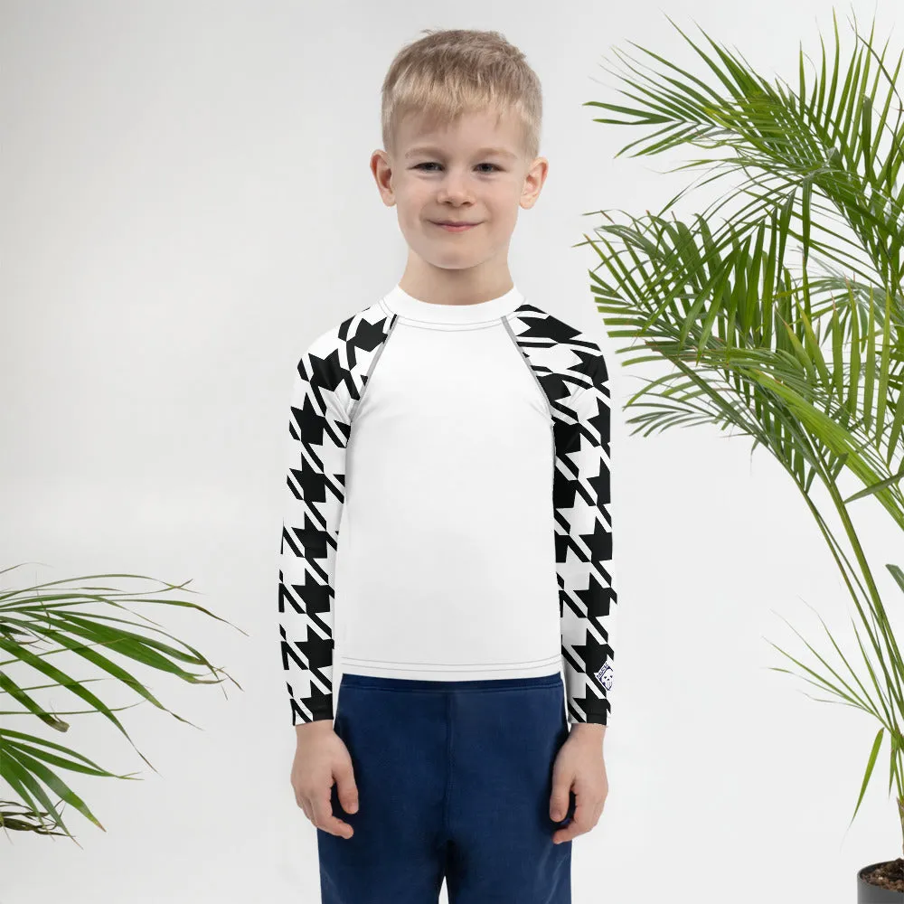 Dynamic Defense: Houndstooth Boy's Long Sleeve BJJ Rash Guard