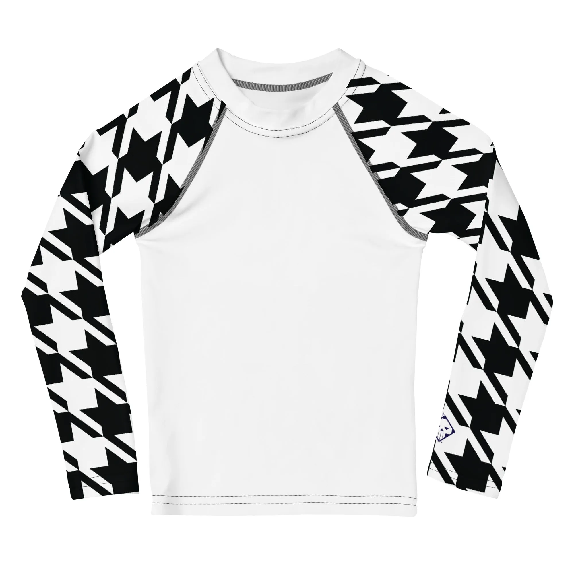 Dynamic Defense: Houndstooth Boy's Long Sleeve BJJ Rash Guard