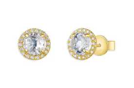 Earrings 14kt Gold White Topaz & Diamonds Studs