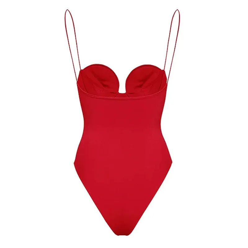 Edgy 3D Rosette Decor Sweetheart Neck Brazilian Cheeky One Piece Swimsuit