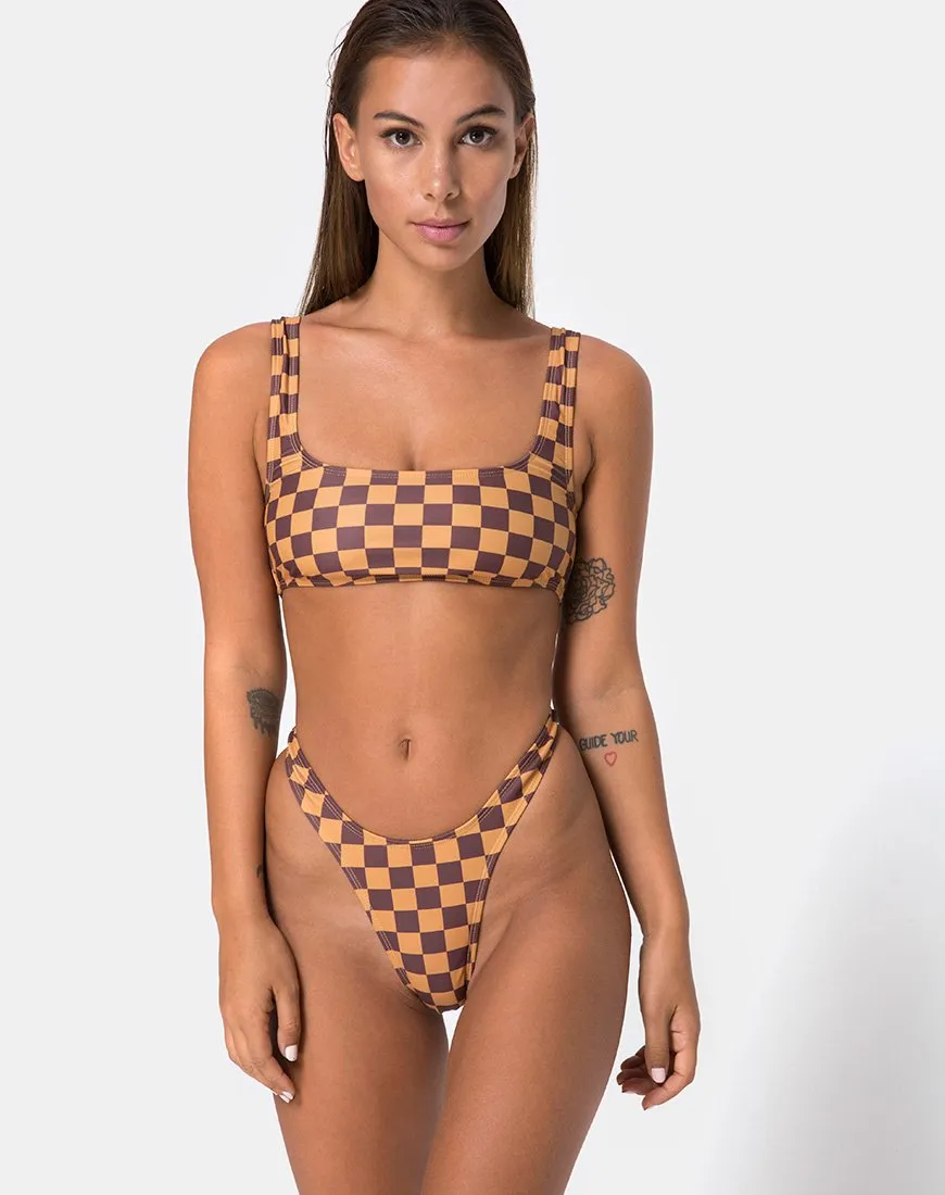 Farida Bikini Top in Mocha Checker