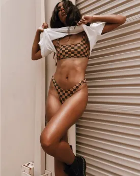 Farida Bikini Top in Mocha Checker