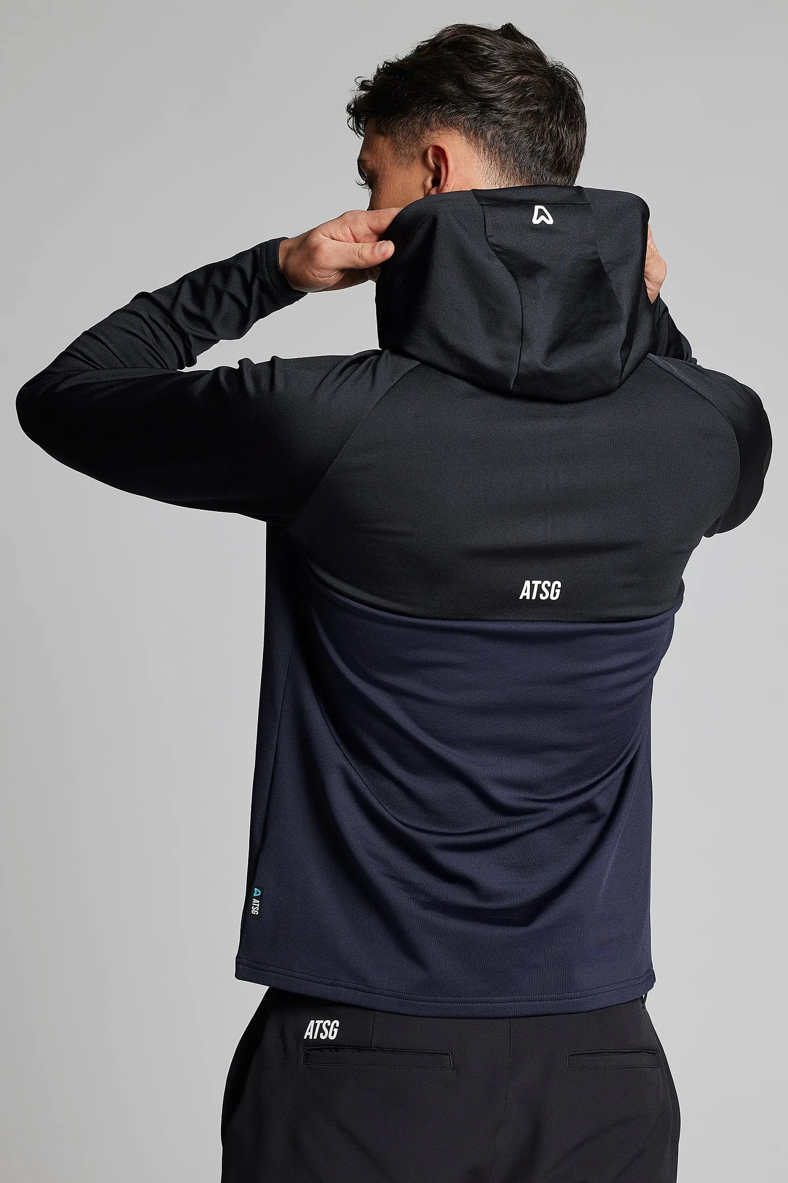 Fleece Back Colour Blocked 1/4 Zip Hoodie - Putter Black / Ace Navy