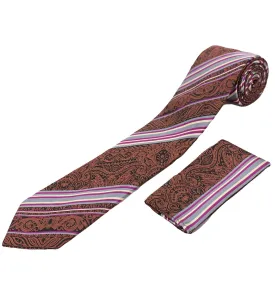 Gianfranco Tie and Handkerchief - Maroon Striped Lace T66