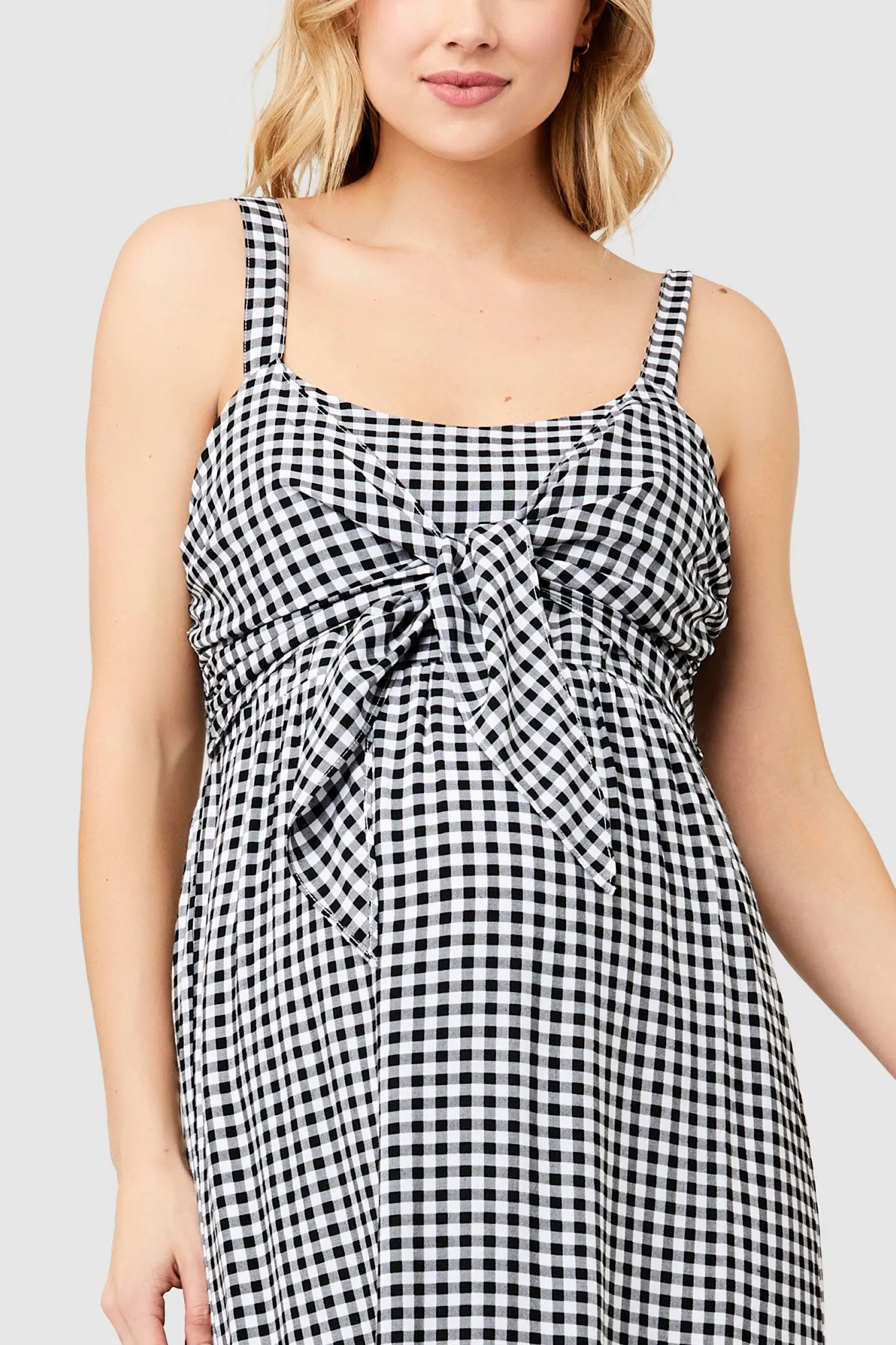 Gingham Maternity Nursing Sun Dress Black / White