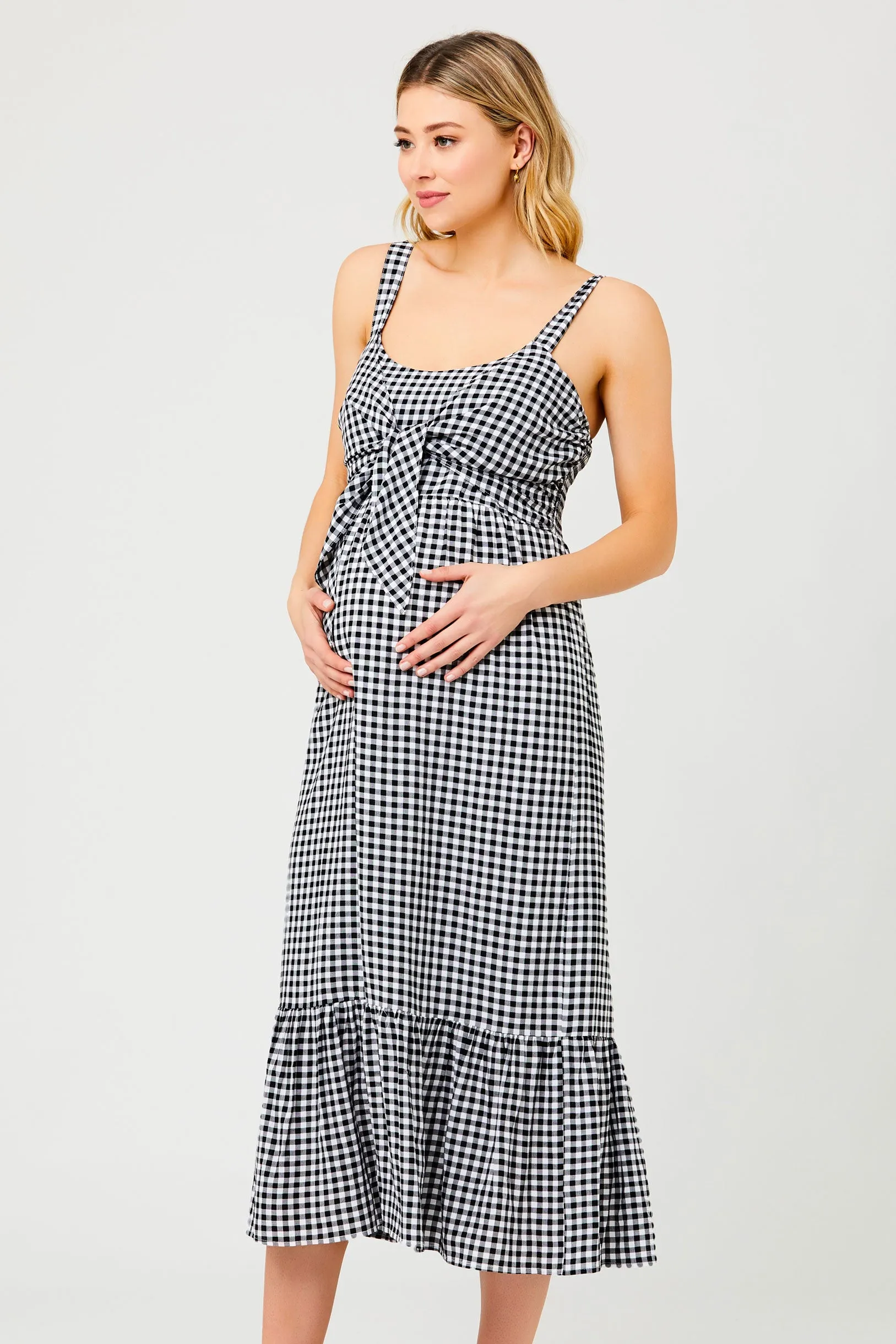 Gingham Maternity Nursing Sun Dress Black / White