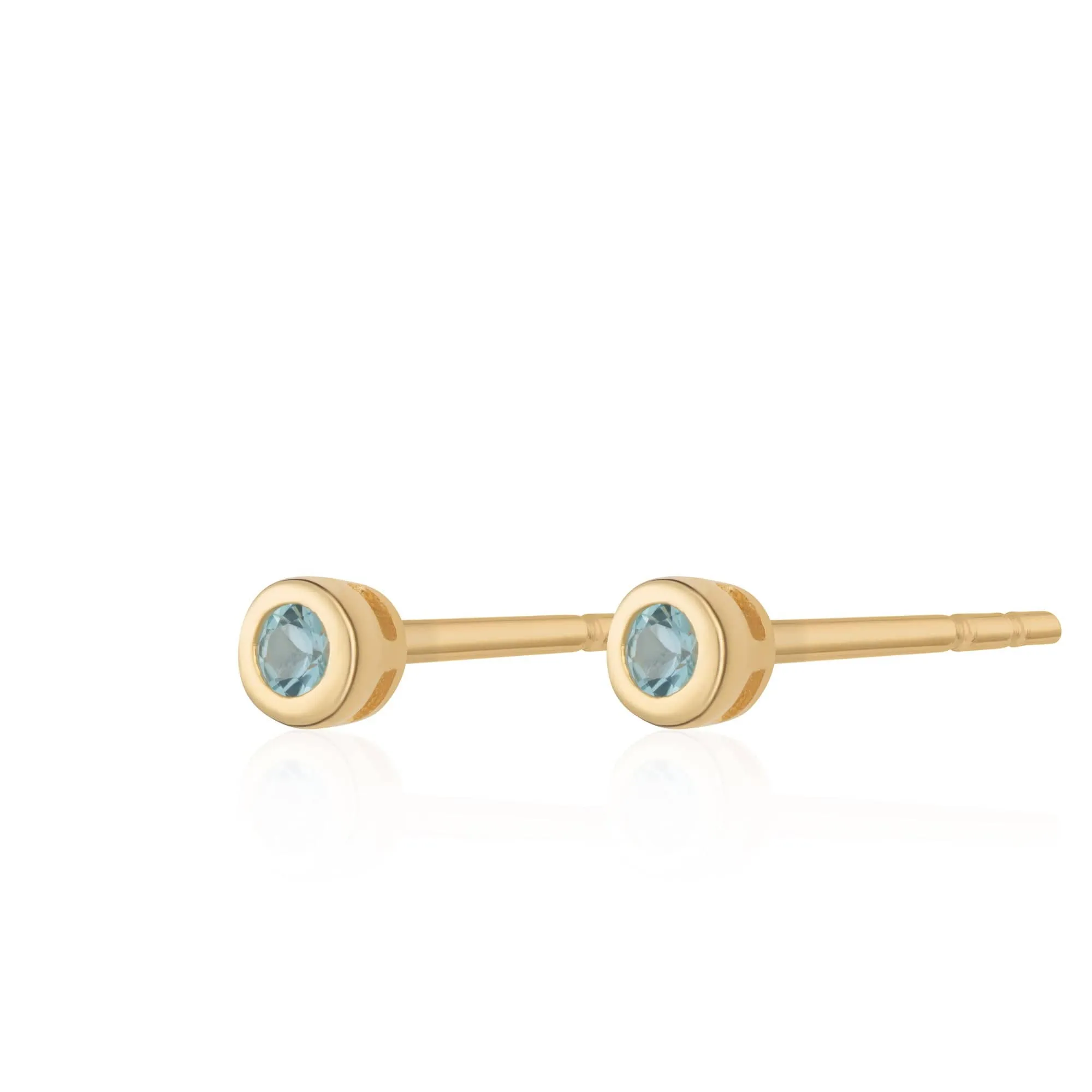 Gold Plated December Birthstone Teeny Stud Earrings (Blue Topaz)