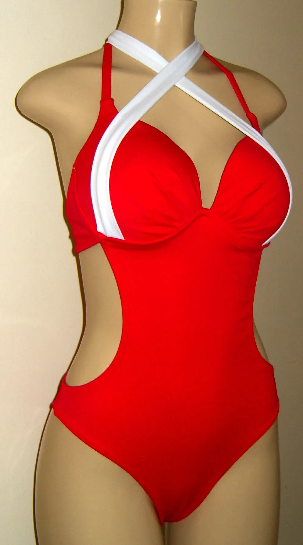 Halter Cutaway Monokini. Underwire Support One Piece Swimsuit.