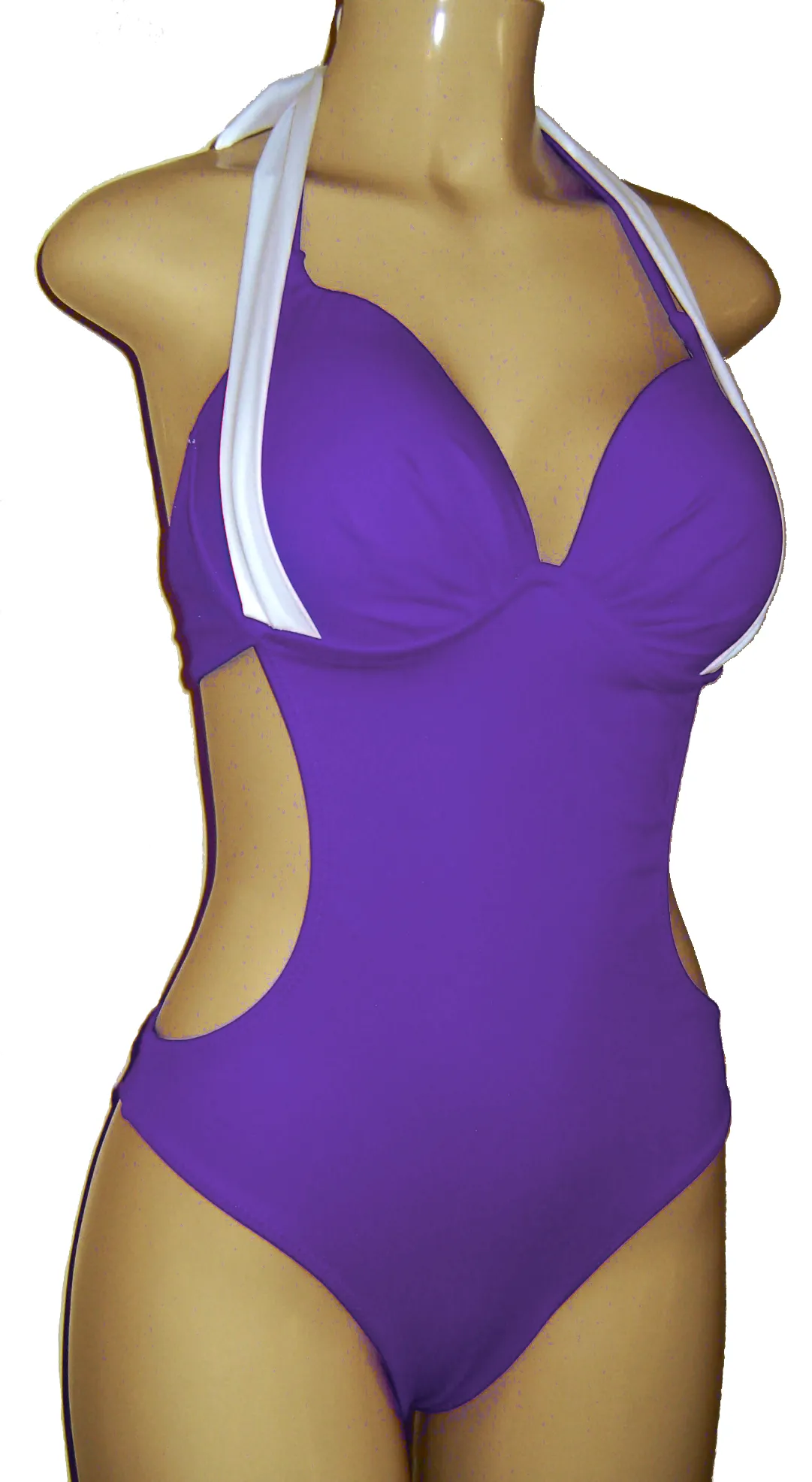 Halter Cutaway Monokini. Underwire Support One Piece Swimsuit.