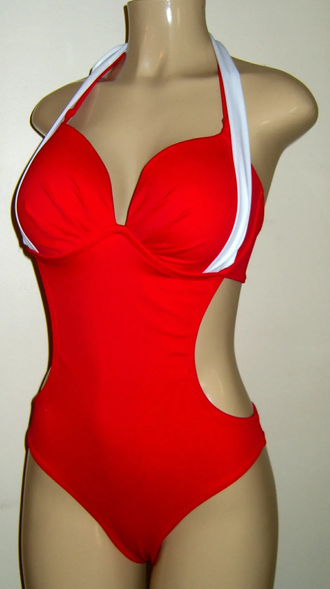 Halter Cutaway Monokini. Underwire Support One Piece Swimsuit.