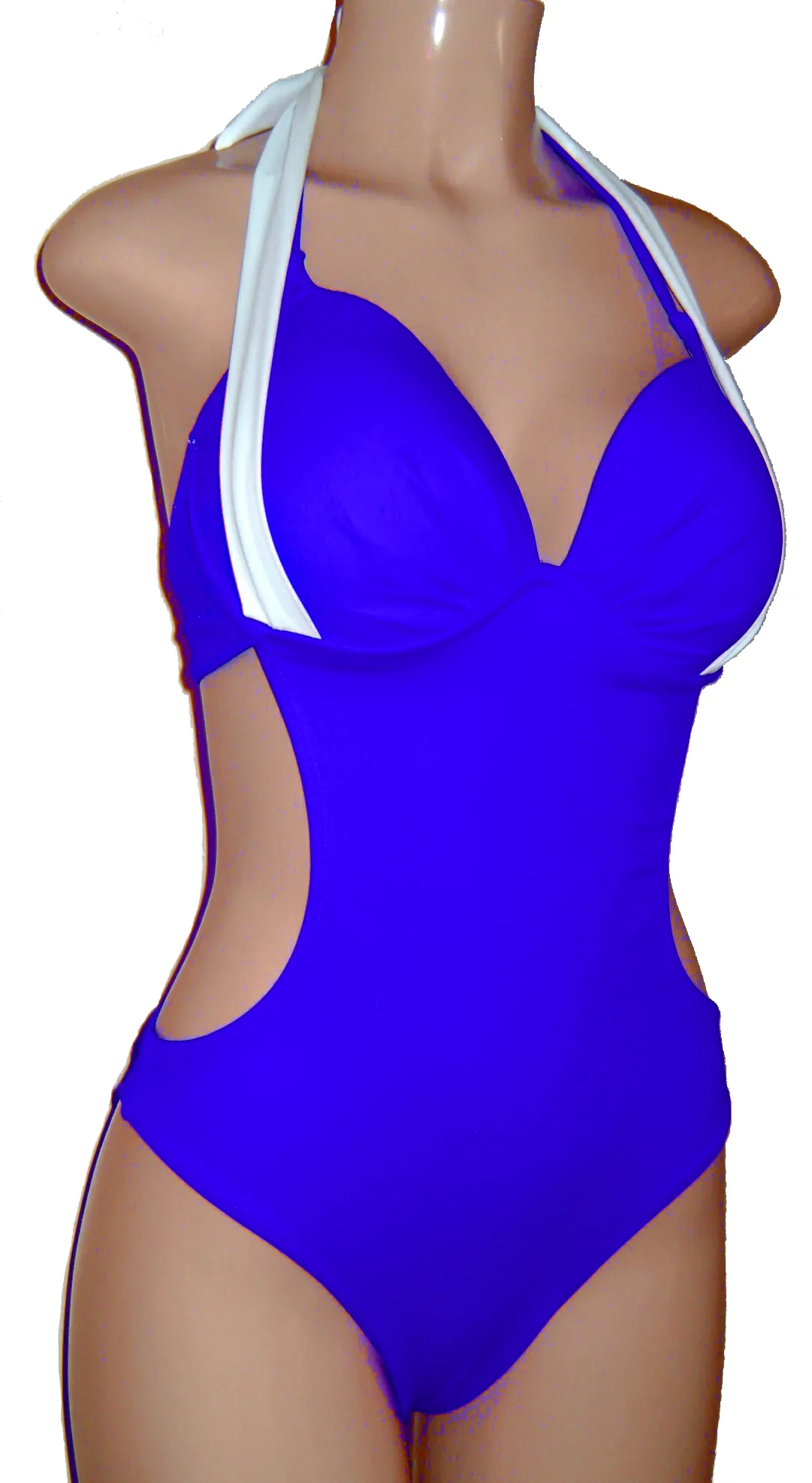 Halter Cutaway Monokini. Underwire Support One Piece Swimsuit.