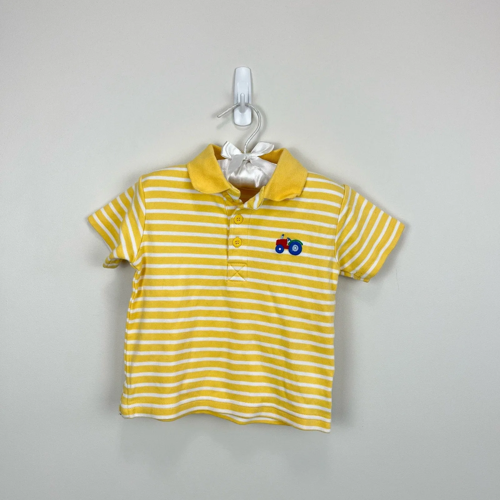 JoJo Maman Bebe Yellow Striped Tractor Polo 18-24 Months