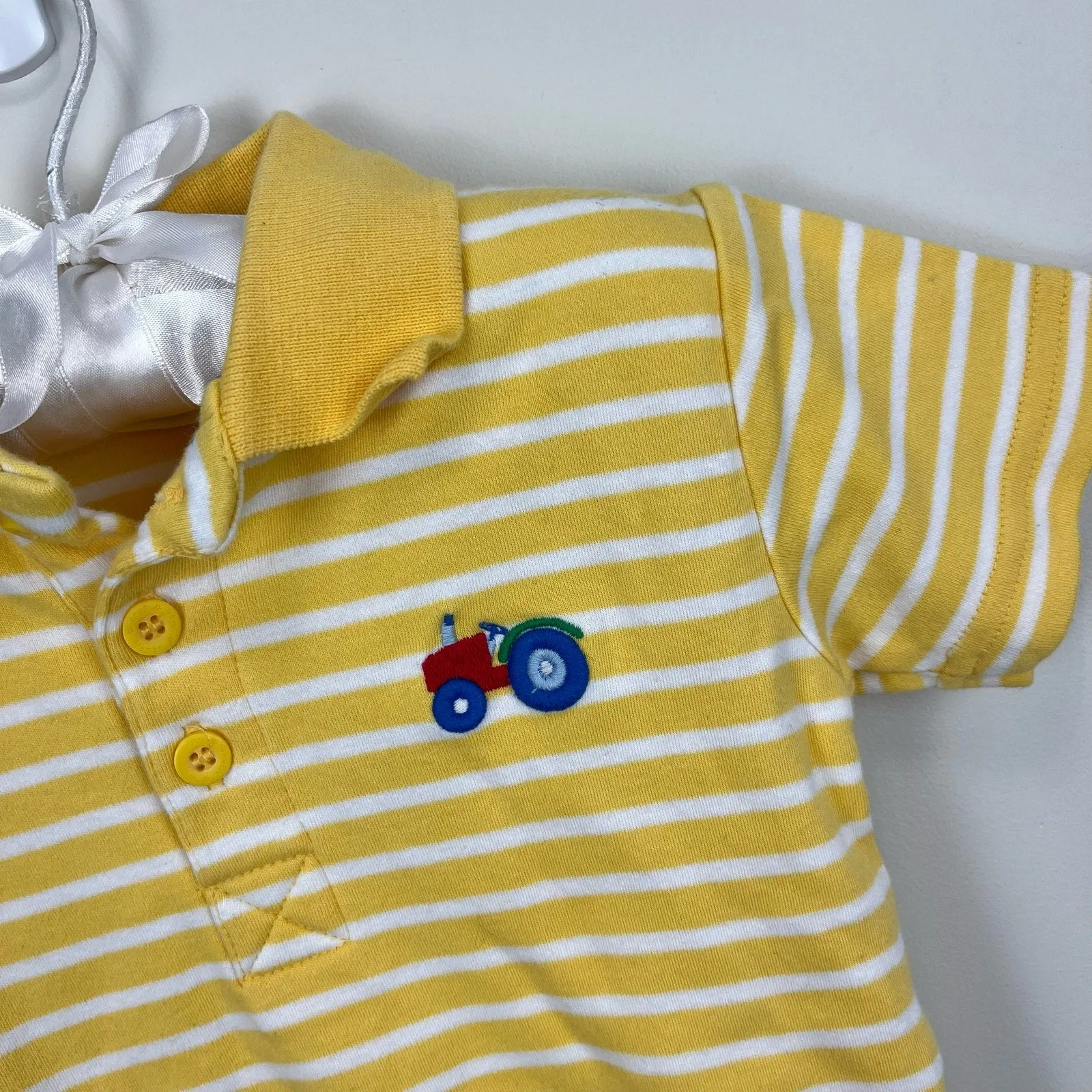 JoJo Maman Bebe Yellow Striped Tractor Polo 18-24 Months