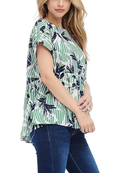 Leaf Print Striped Blouse