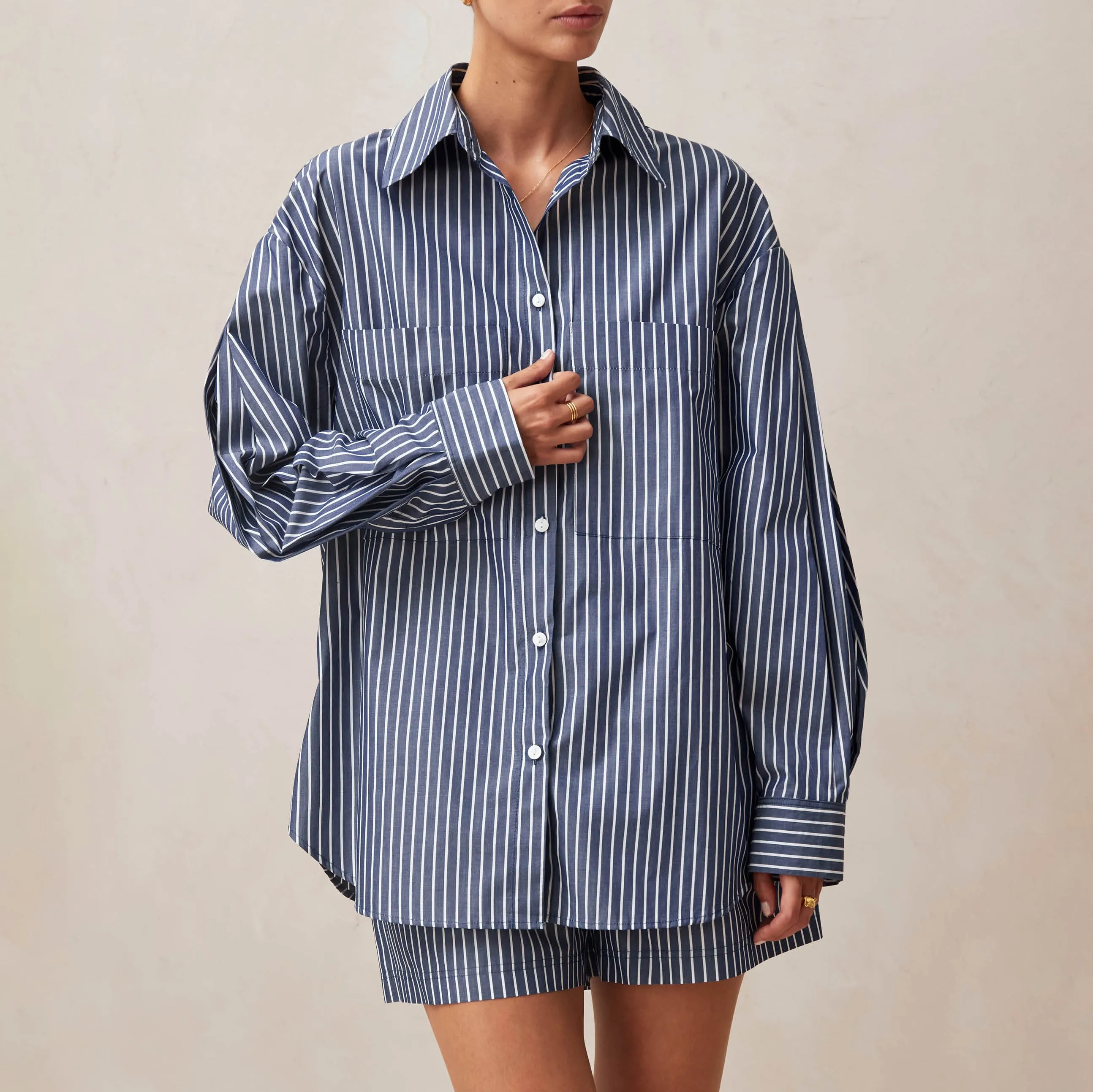 Lenaire Blue And White Stripe Shirt