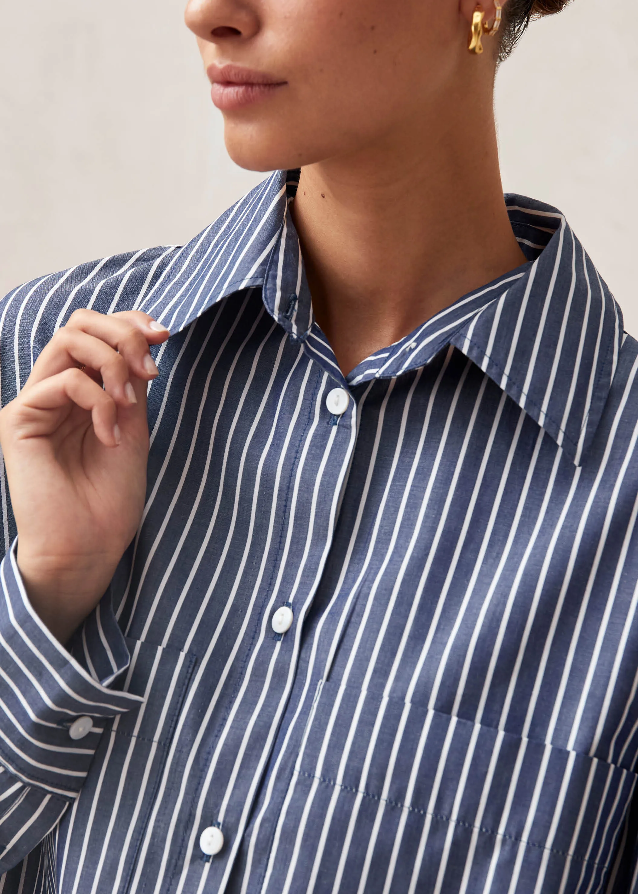 Lenaire Blue And White Stripe Shirt