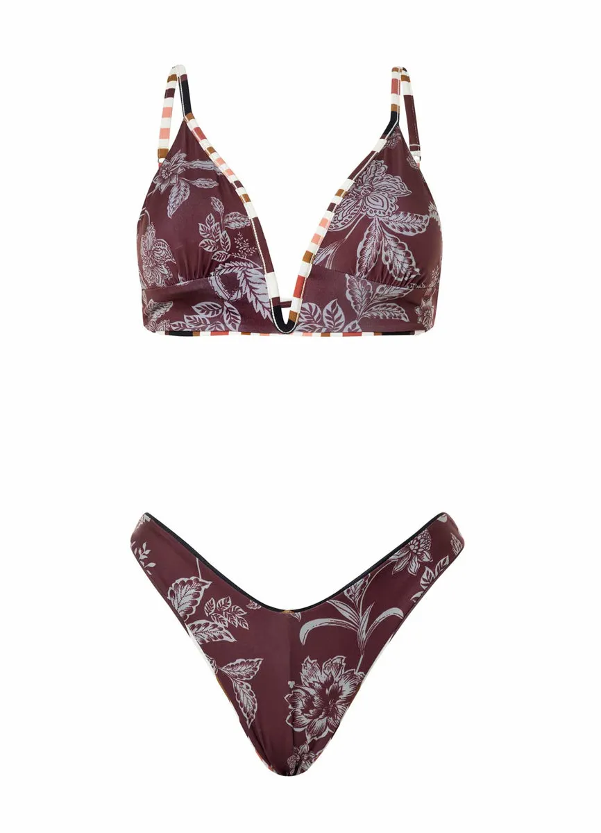 Maaji Burgundy Barcode Parade Long Line Triangle Bikini Top