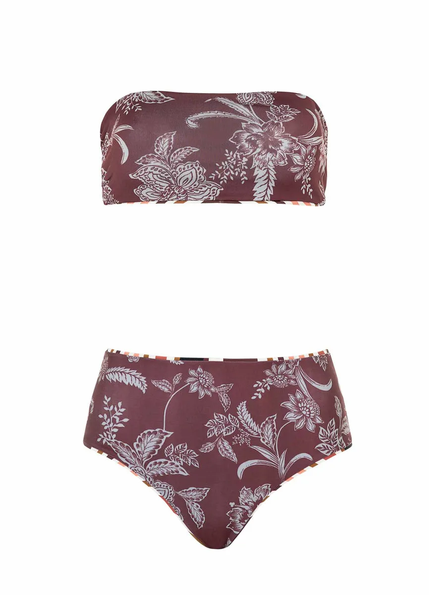 Maaji Burgundy Barcode Venus Mid Rise Bikini Bottom