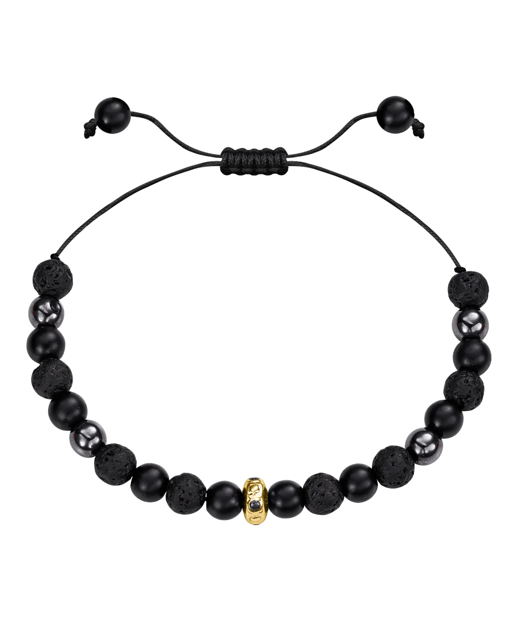 Men's Black Lava, Onyx and Hematite Beads Bracelet - 14K White Gold