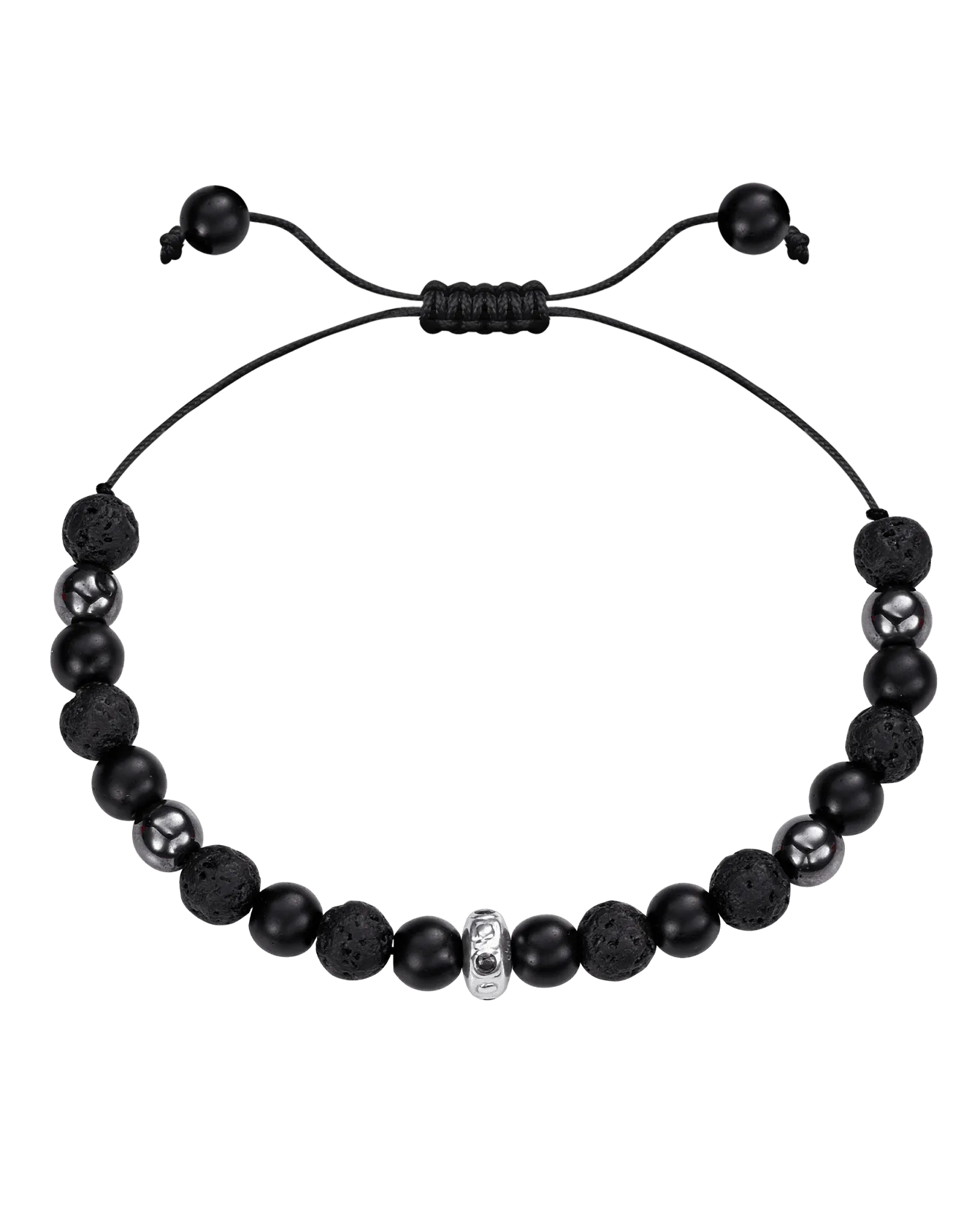 Men's Black Lava, Onyx and Hematite Beads Bracelet - 14K White Gold