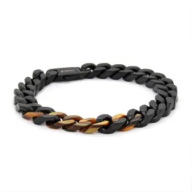 MEN'S BLACK MATTE FINISHED STEEL BRACELET WITH TIGER EYE