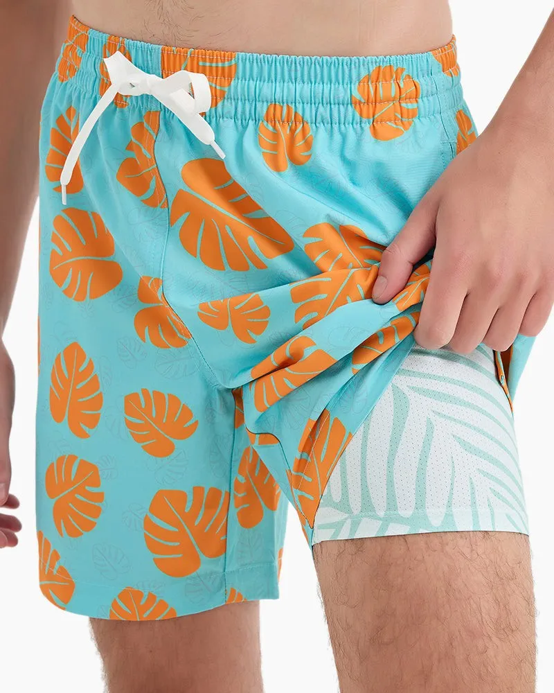 Men's Swim Beach Trunks - Yellow Leaves