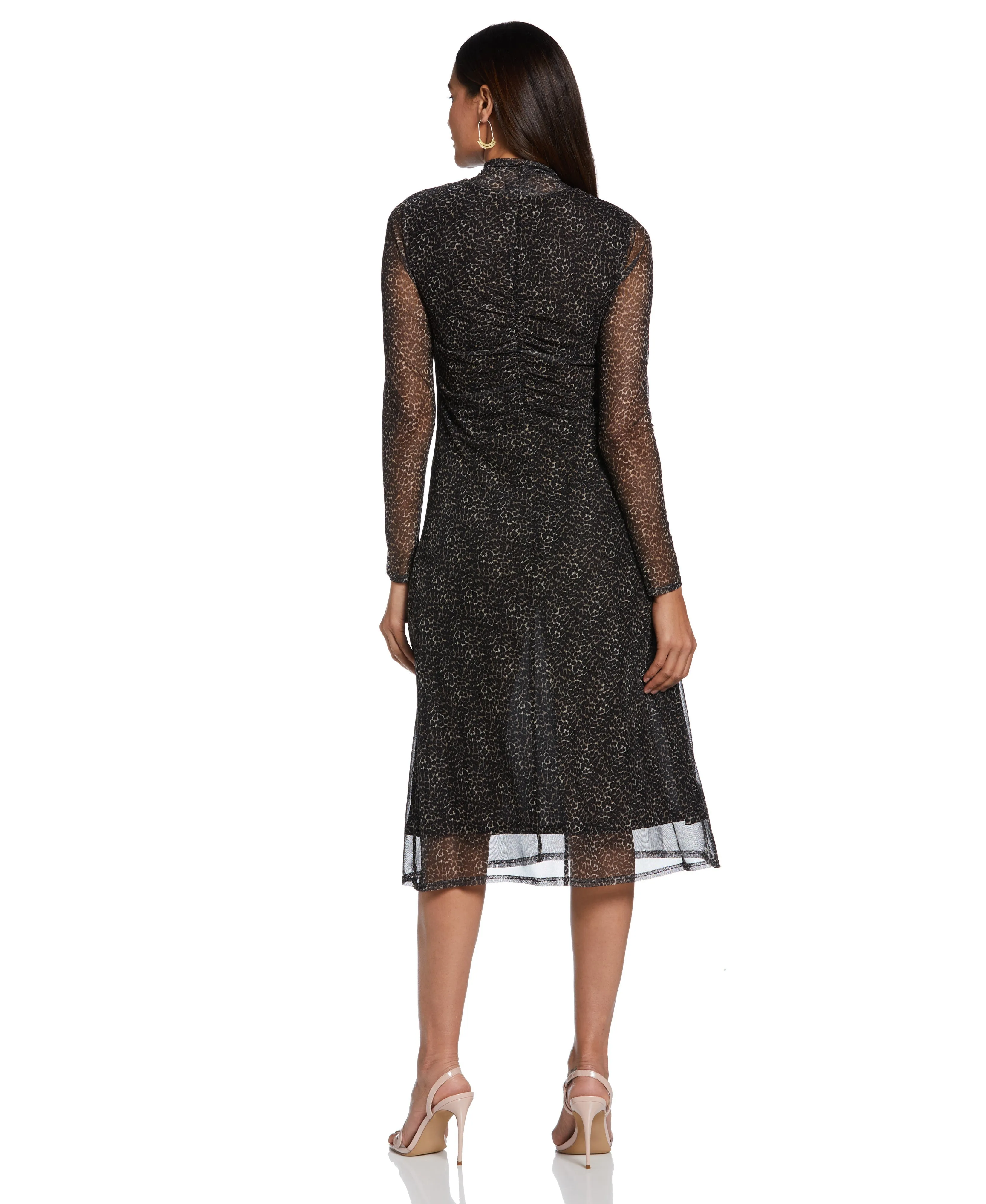 Mock Neck Mesh Midi Dress