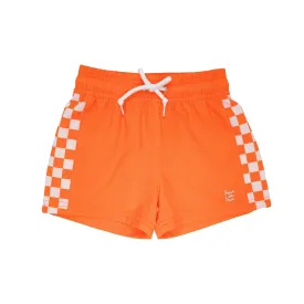 Neon Orange Checkered Swim Trunks