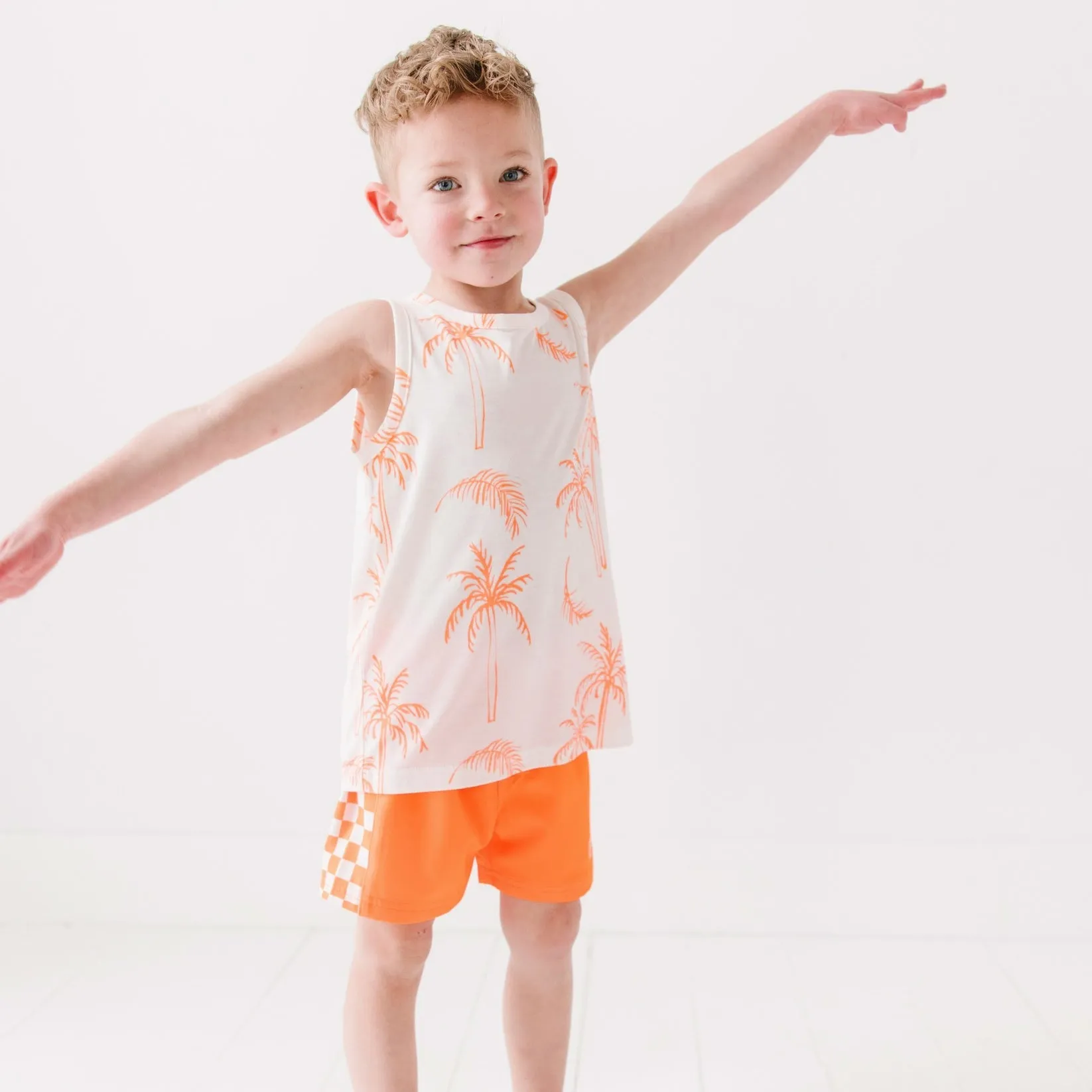 Neon Orange Checkered Swim Trunks