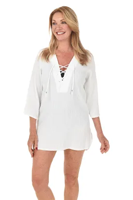 Oaxaca Crinkle Lace-Up Neck Cover-Up