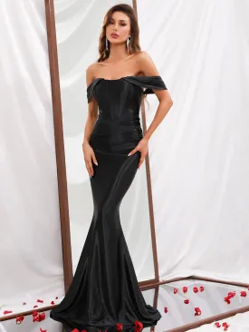 Off Shoulder Mermaid Hem Satin Prom Dress