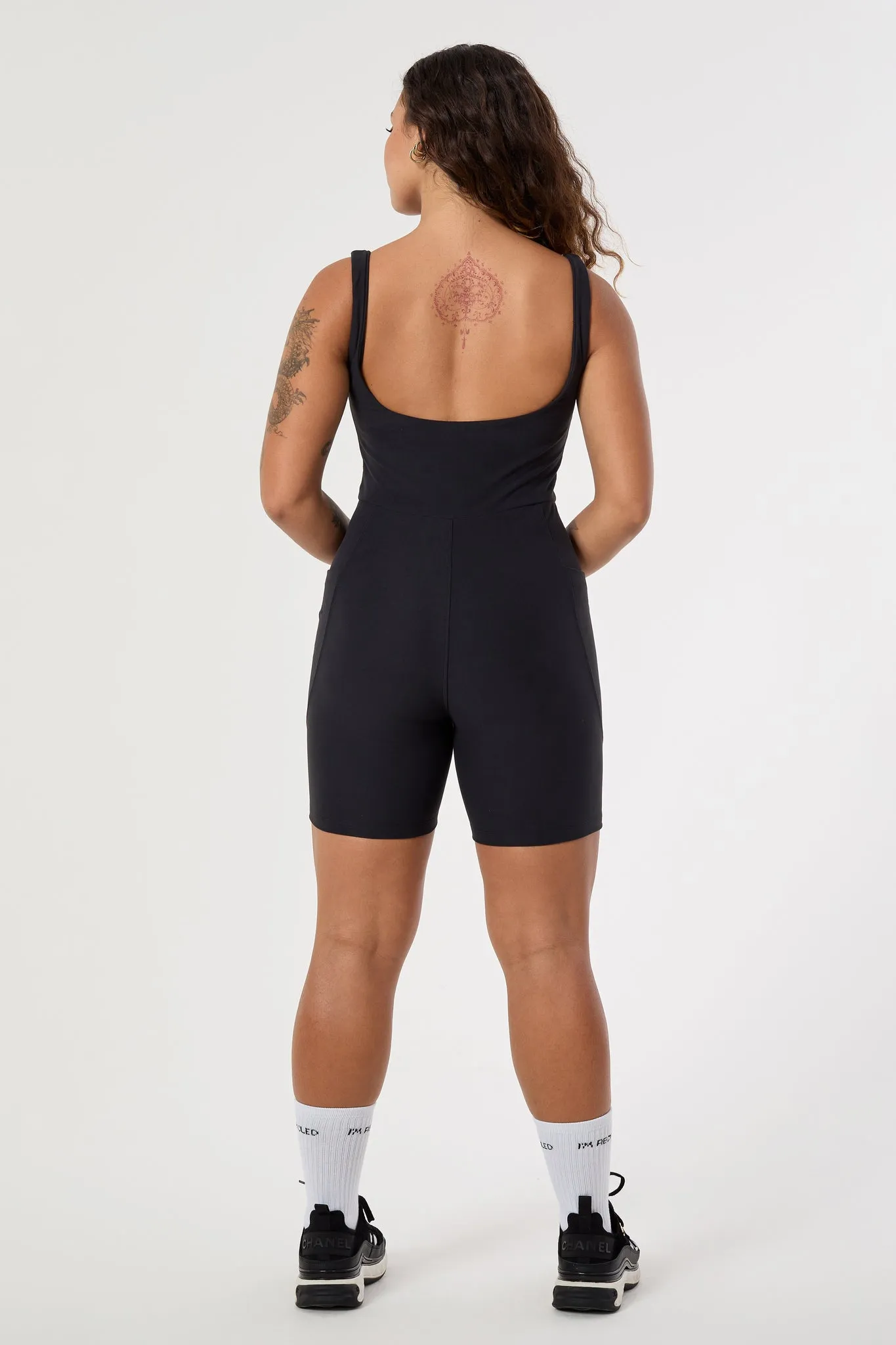 Olivia Low Back Onesie | Recycled Polyester | Black