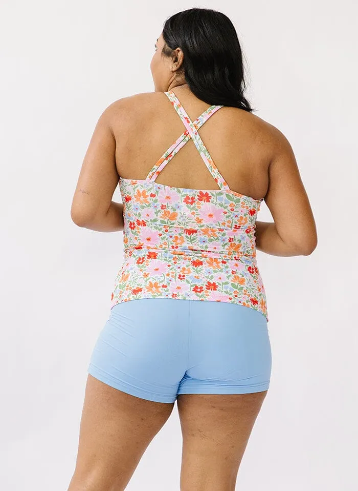 Painted Floral Double-Cinch Tankini Top