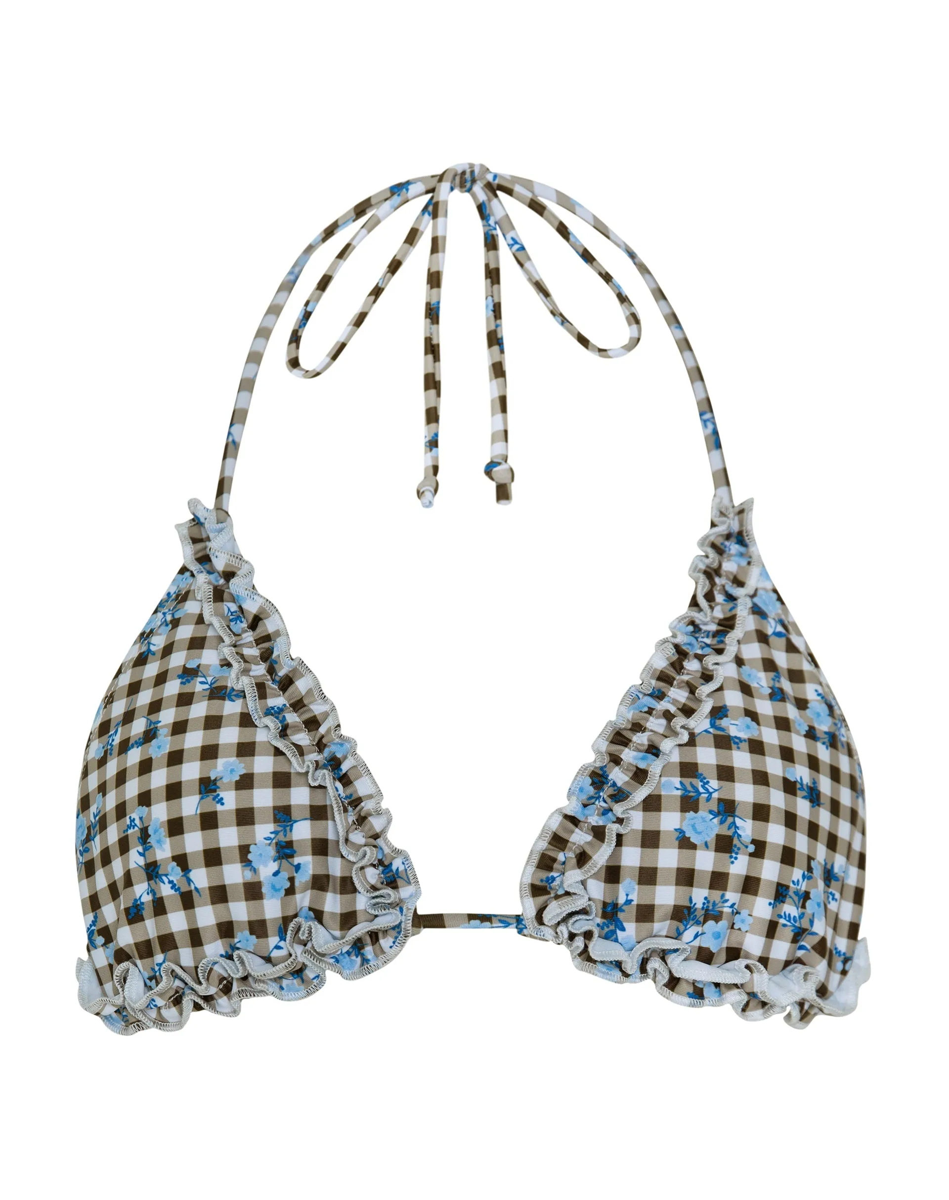 Pandya Bikini Top in Floral Gingham Brown