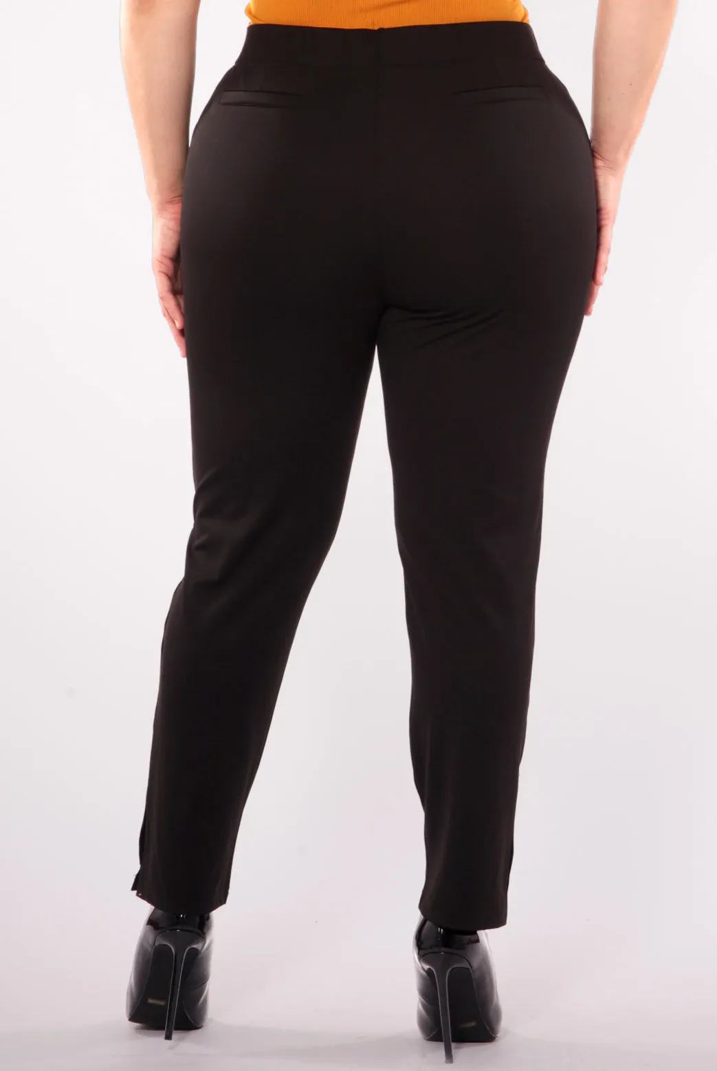 Plus Size Cropped Pants With Side Ankle Button Detail - Black