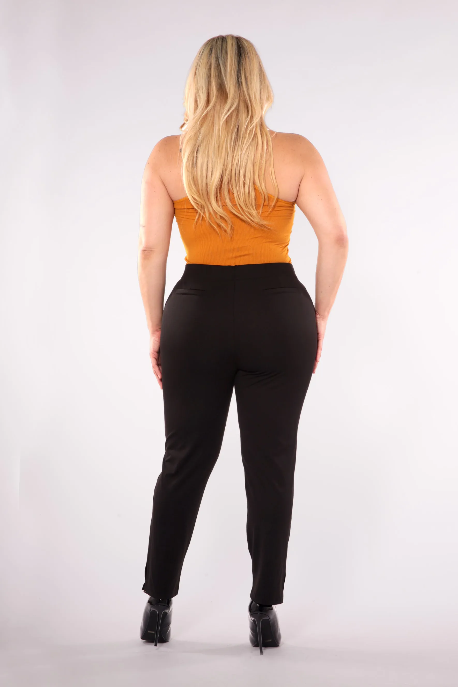 Plus Size Cropped Pants With Side Ankle Button Detail - Black