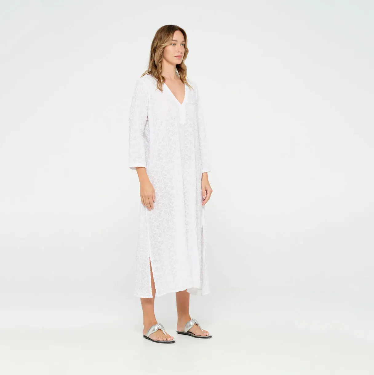 Pondicherry White Embroidery Cotton Kaftan