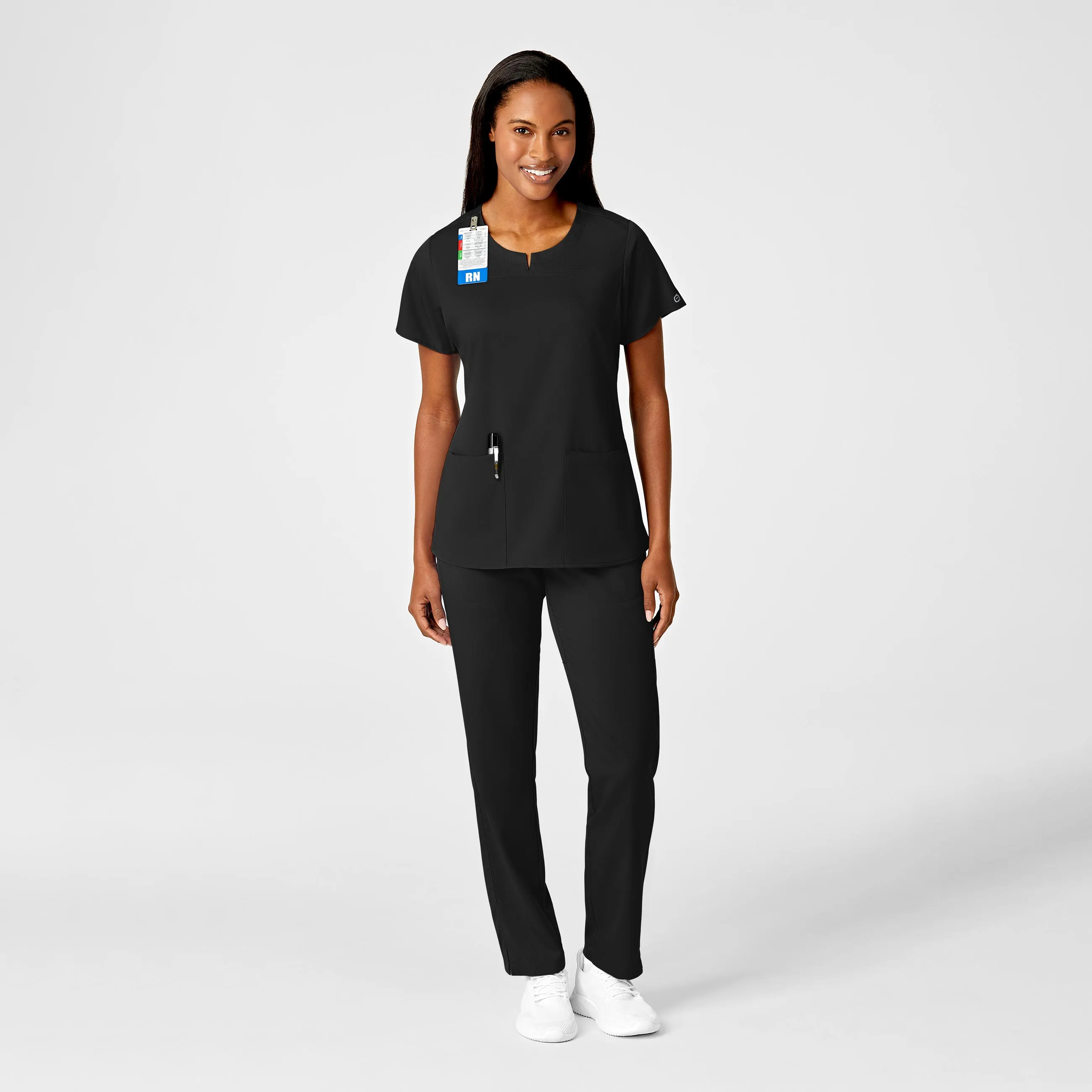 PRO Women's 4 Pocket Notch Neck Scrub Top - Black