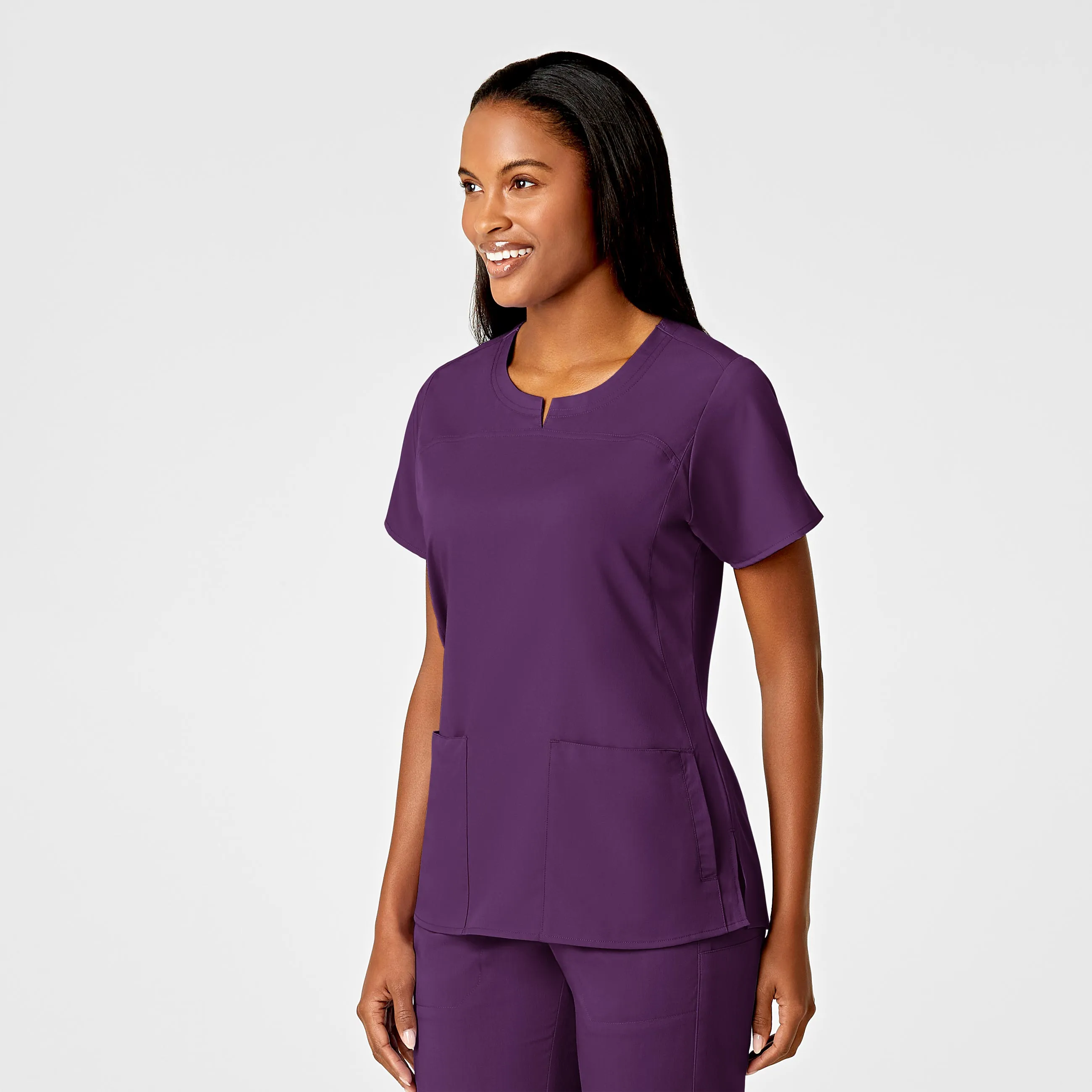 PRO Women's 4 Pocket Notch Neck Scrub Top - Eggplant