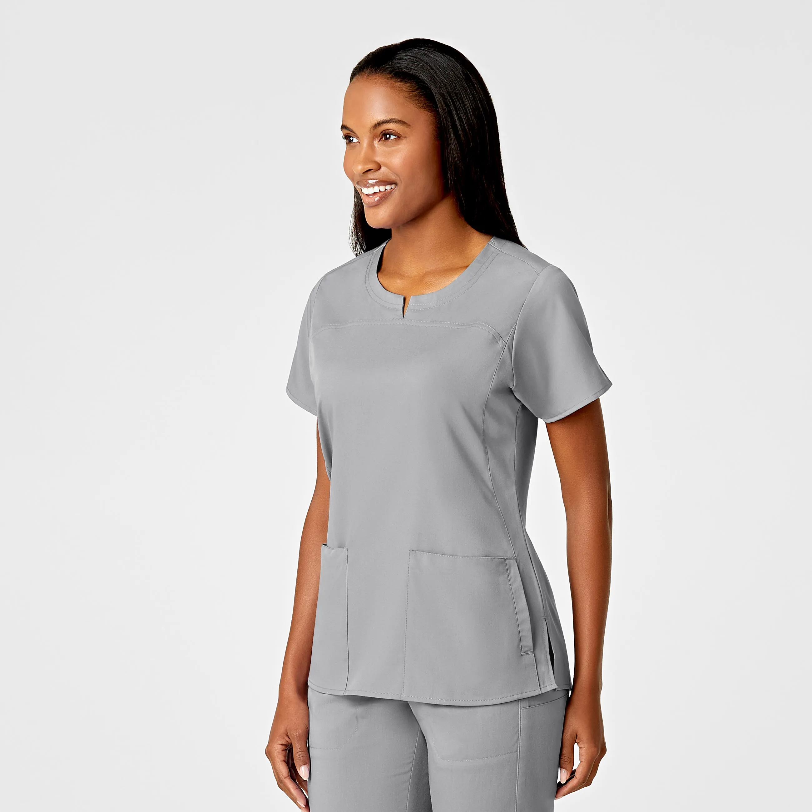 PRO Women's 4 Pocket Notch Neck Scrub Top - Grey