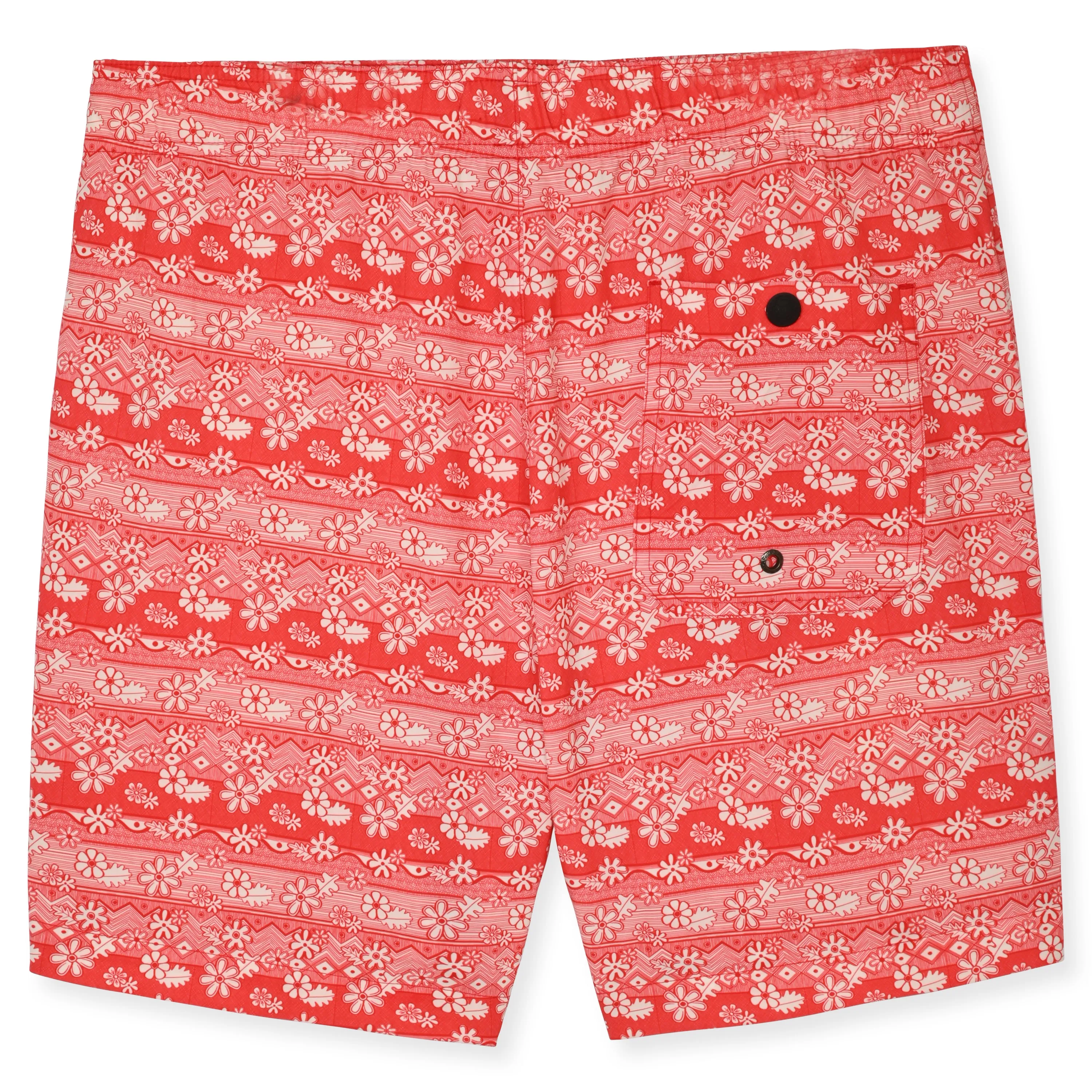 Red Batik Floral Swim Trunk