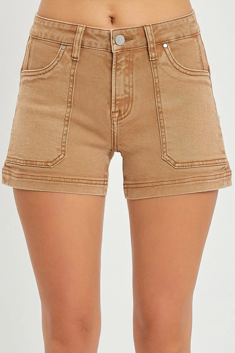 Risen Mid Rise Patch Pocket Shorts- Cocoa