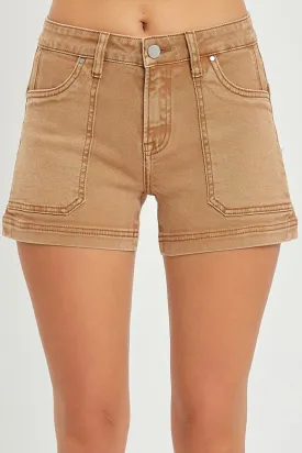 Risen Mid Rise Patch Pocket Shorts- Cocoa