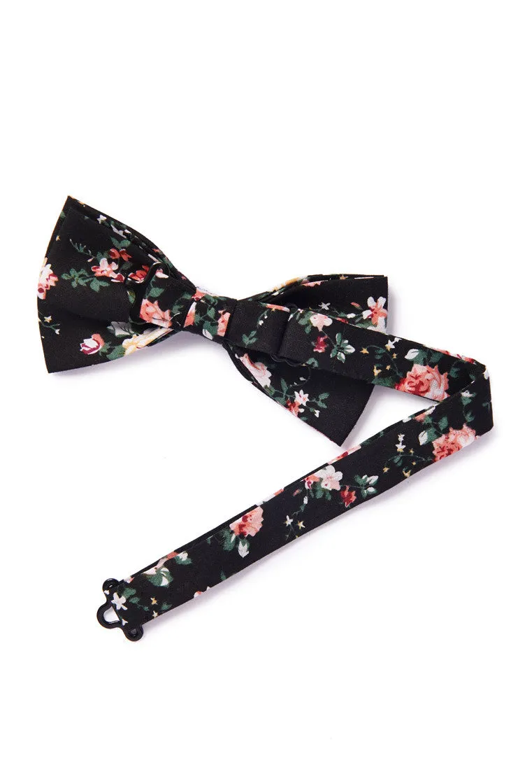 Shabby Chic Floral Bow Tie - Black