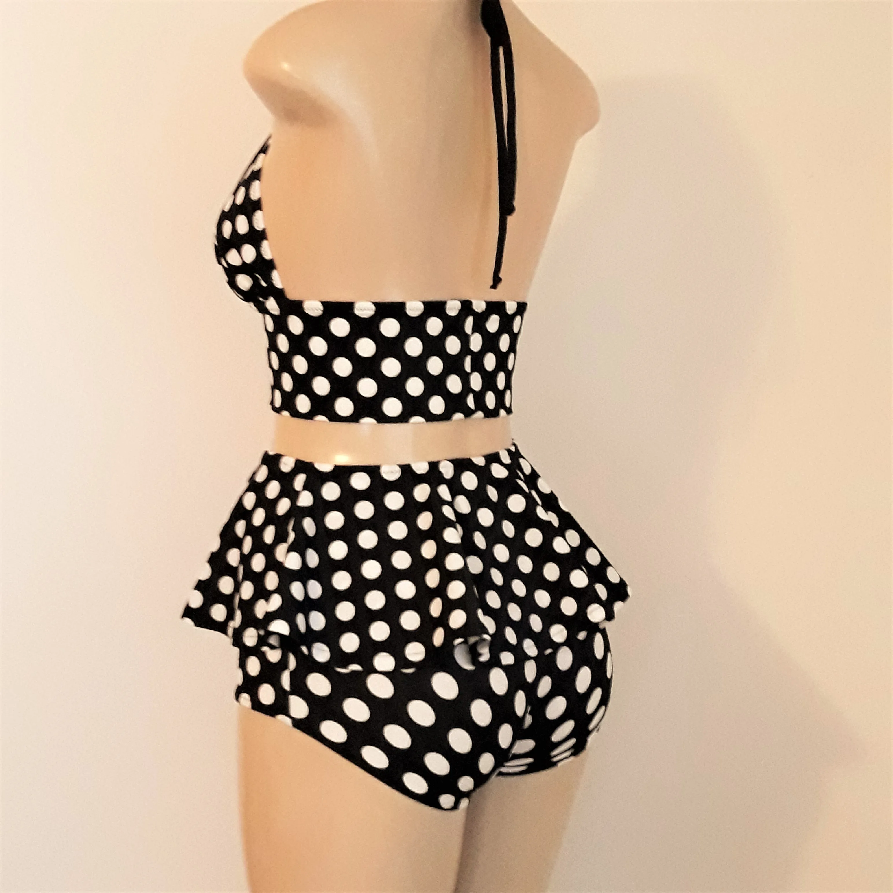 Short Tankini Bikini Top Peplum Pin Up High Waisted Swimwear Bottom