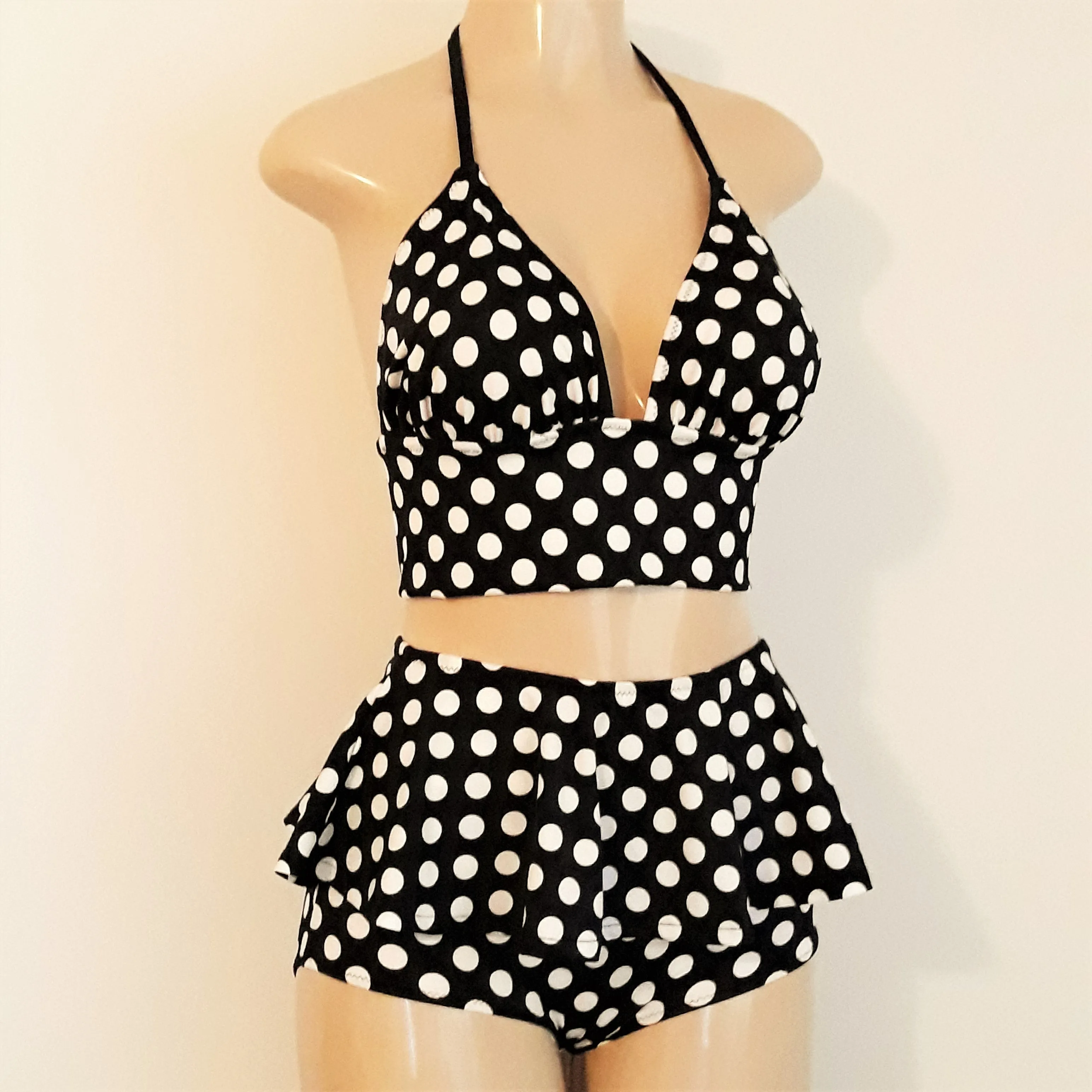 Short Tankini Bikini Top Peplum Pin Up High Waisted Swimwear Bottom