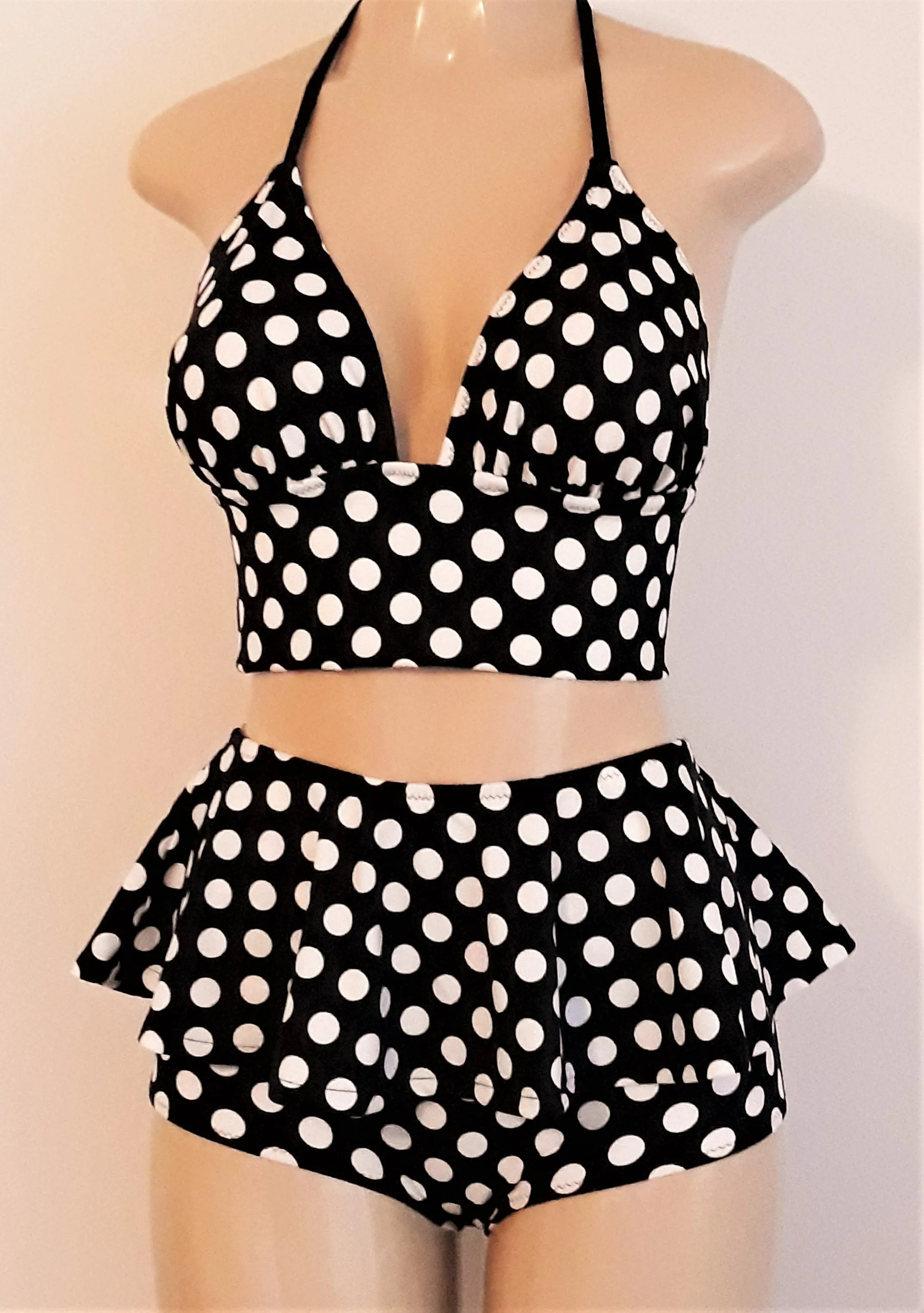 Short Tankini Bikini Top Peplum Pin Up High Waisted Swimwear Bottom