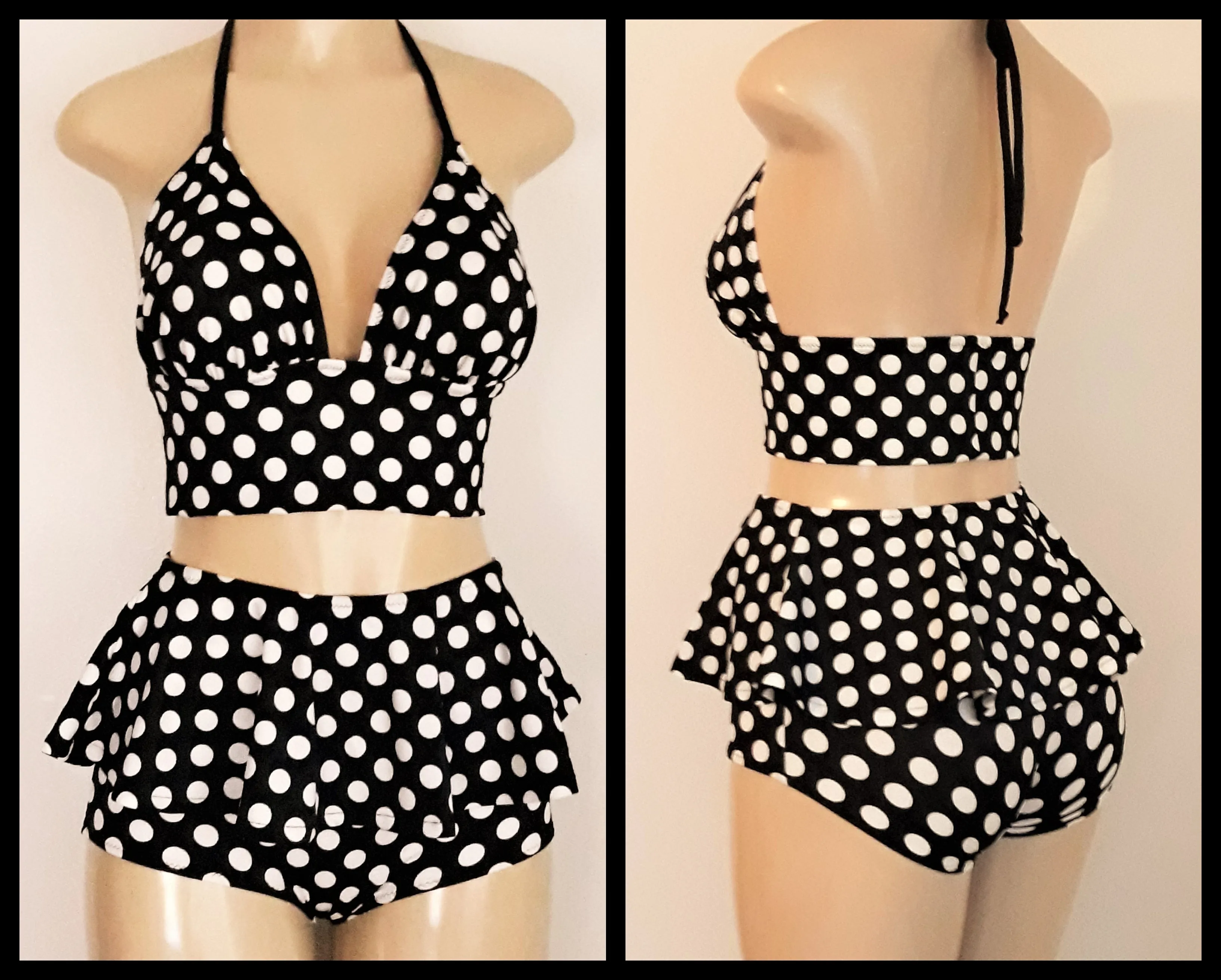 Short Tankini Bikini Top Peplum Pin Up High Waisted Swimwear Bottom