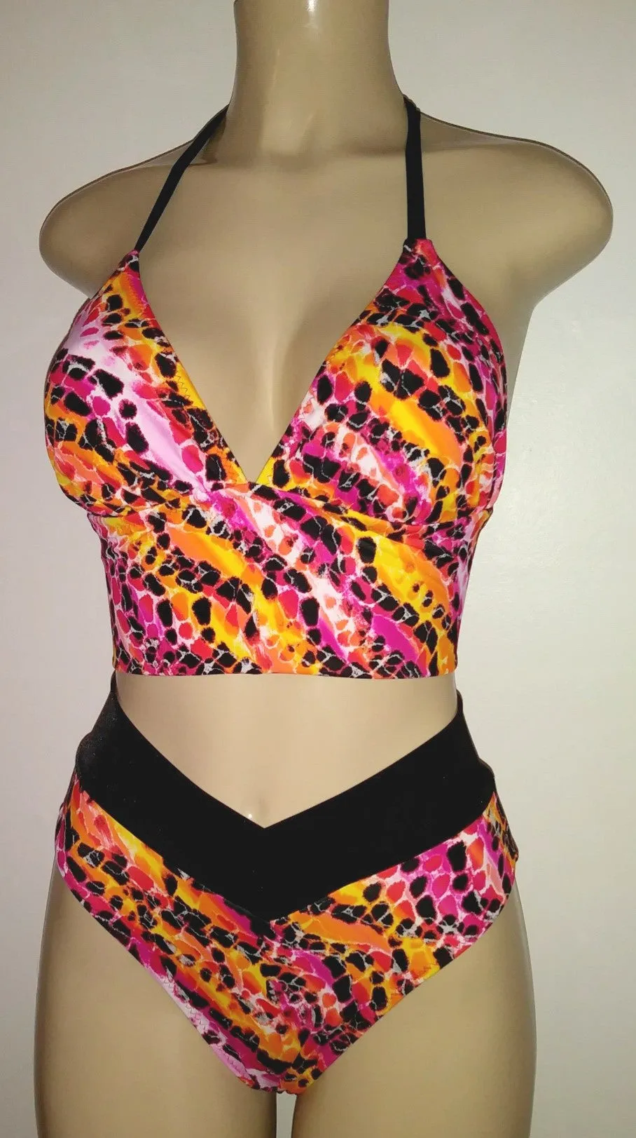 Short Triangle Tankini Swimwear and High Waist Crisscross Swimsuit Bottoms